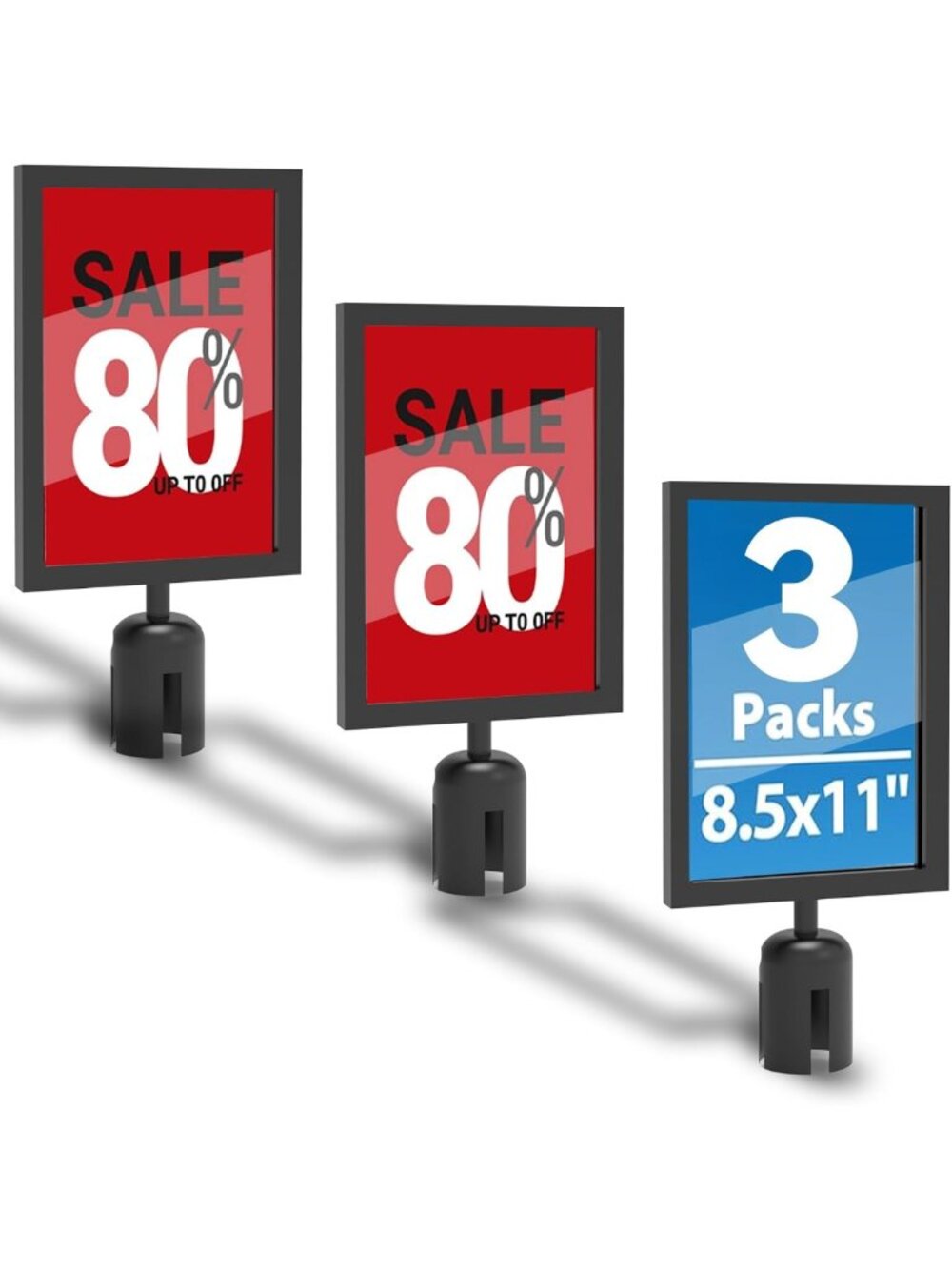 3 Pcs Double-Sided Sign Holders 8.3x11.7” for Queue Control | Iron Stanchion
